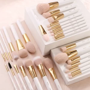 BEILI White Gold Makeup Brushes Professional Foundation Eyeshadow Powder High Quality Pink Synthetic Brush Set