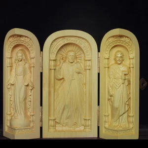 Catholic relics three open boxes crafts ornaments Jesus Madonna Joseph Christian gifts boxwood carving ornaments