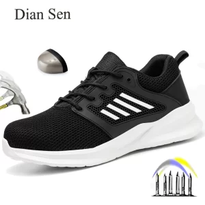 Diansen Work Steel Toe Shoes Mens Summer Breathable Safety Shoes Puncture-Proof Boots Indestructible Footwear Security Fashion