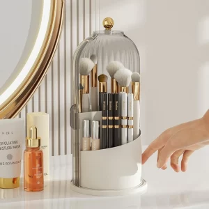 Luxury Makeup Organizer 360° Rotating Cosmetic Brush Holder With Lid Lipstick Eyebrow Pencil Holder Eye Shadow Storage Box