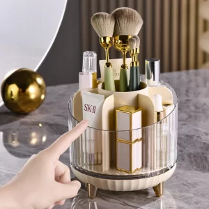 Style Desktop Rotary Makeup Brush Storage Cylinder Dust Proof Lipstick Eyebrow Pen Cosmetic Storage Box Desktop Shelf